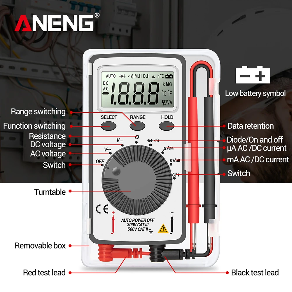 

ANENG AN101 LCD Pocket Digital Multimeter Backlight AC/DC Automatic Portable Voltmeter Ammeter Ohm Tester