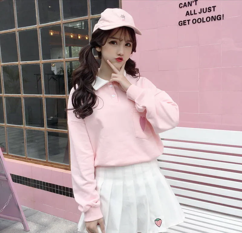 Весенние женские толстовки с капюшоном с длинным рукавом Kawaii Boyfriend style, осенняя уличная Толстовка Харадзюку с милым принтом сердца, Женская толстовка