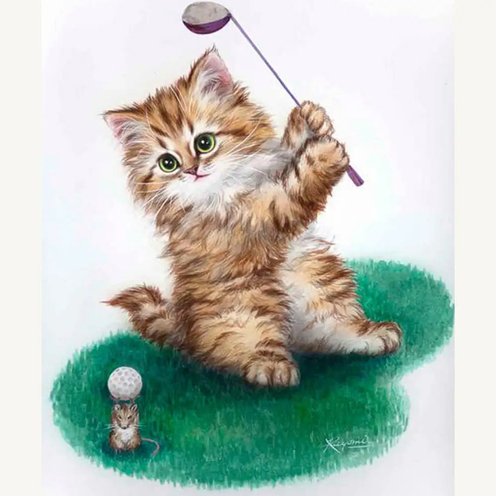 

ARMYQZ 5D DIY Full Square/round Diamond Painting Animal Golf Kitten Embroidery Cross Stitch Set Mosaic Home Decor