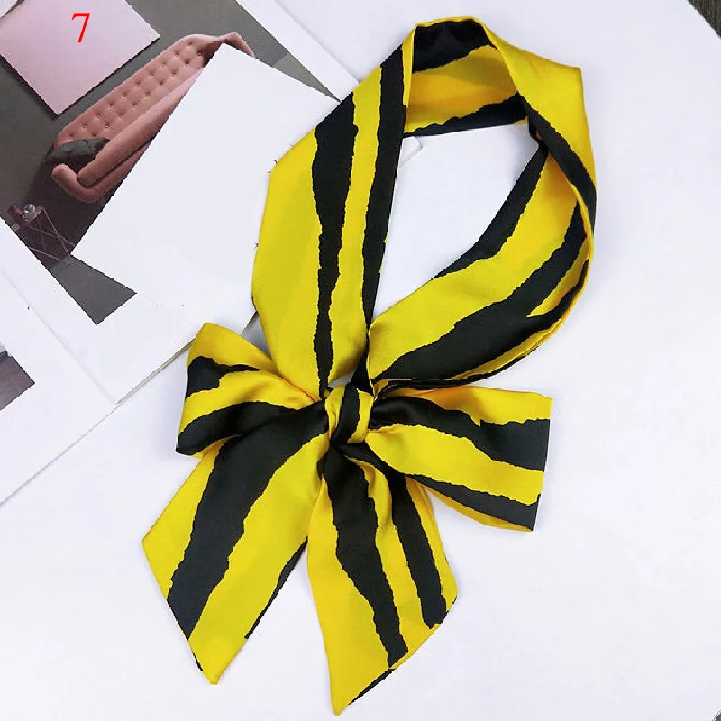 Шикарный маленький шелковый шарф атласный длинный носовой платок с бантом из