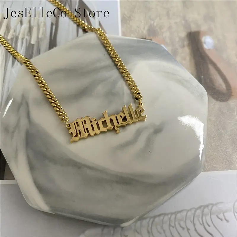 Ожерелье с именем на заказ Старое Английское ожерелье из нержавеющей стали для