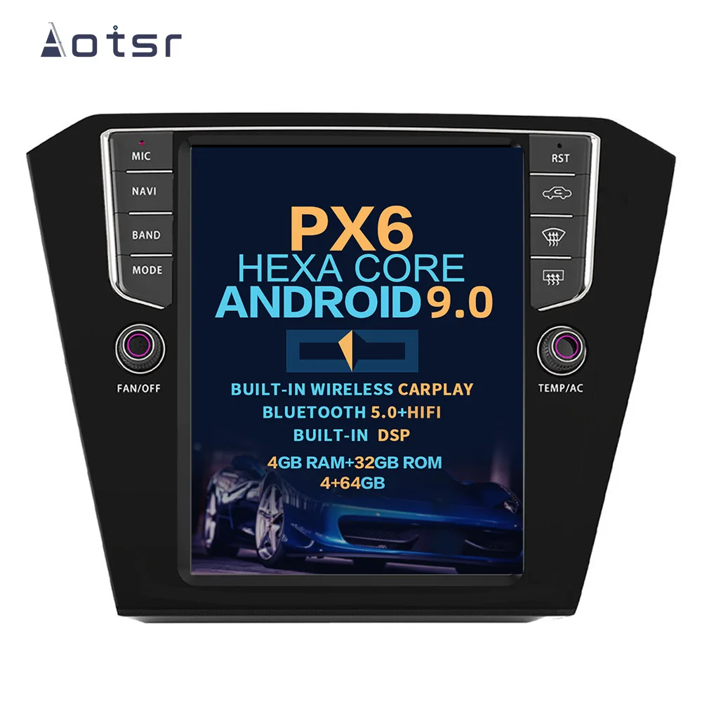 Автомобильная магнитола AOTSR Tesla Android 9 для Volkswagen VW Passat B8 Magotan 2014 + GPS навигация DSP Carplay