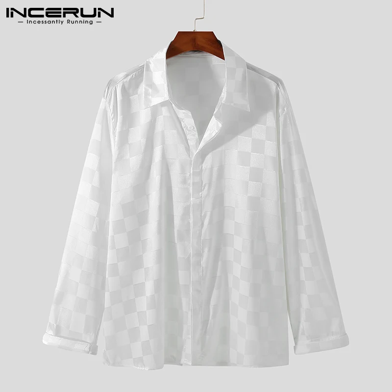 

INCERUN Fashion Men Shirt Plaid Lapel Long Sleeve Leisure Camisa Masculina 2021 Button Streetwear Soft Casual Men Clothing S-5XL