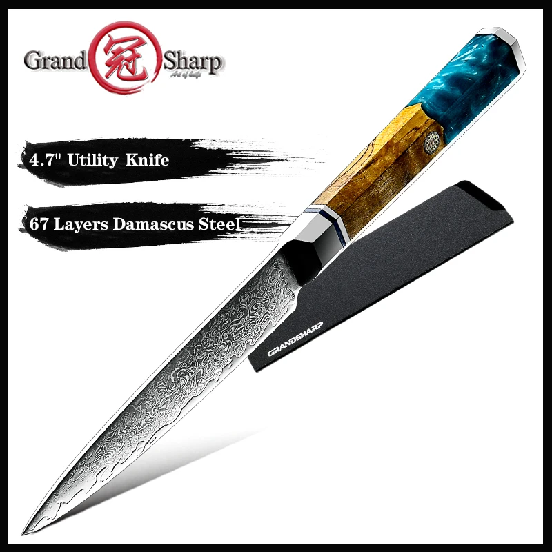 

Grandsharp 4.7 Inch Utility Knife 67 Layer VG10 Damascus Steel Kitchen Knives Slicing Professional Cutter Meat Fruit Petty Knife