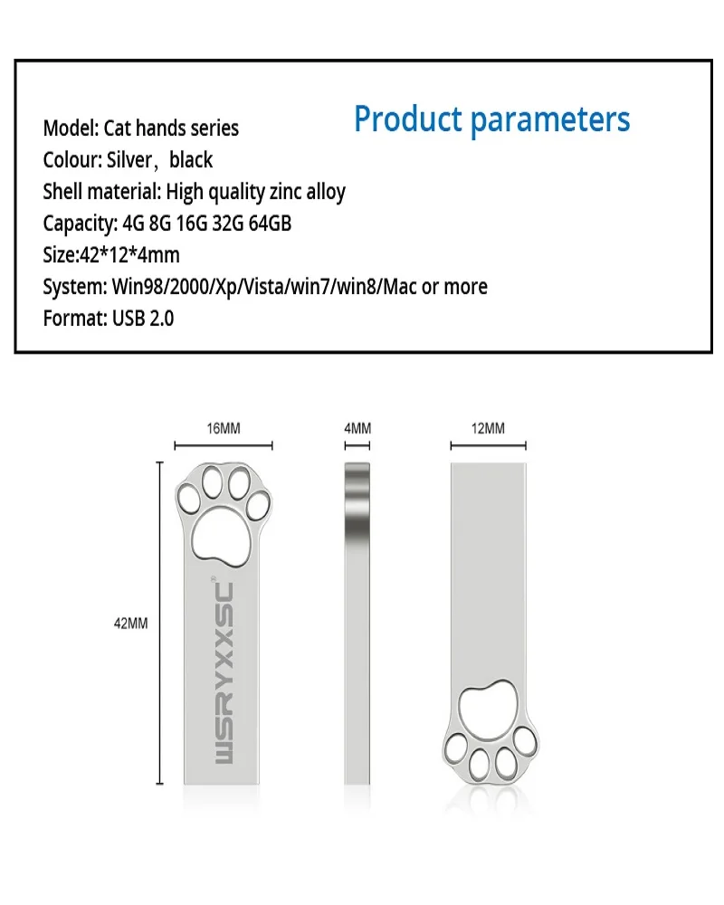 

Wsryxxsc Cat Paw Shape Usb Flash Drive Waterproof Flash Drive 128gb 64gb 32gb 16gb 8gb 4gb High Speed Usb Flash 128gb With Adapt