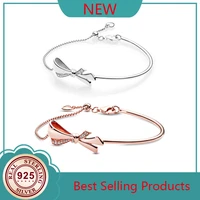 high quality 100 925 sterling silver classic sparkling bow pan bracelet women charm fashion diy jewelry