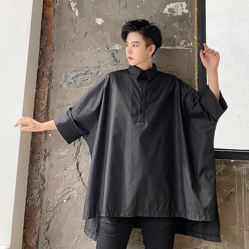 Рубашка мужская с коротким рукавом летучая мышь Свободная блуза под заказ в