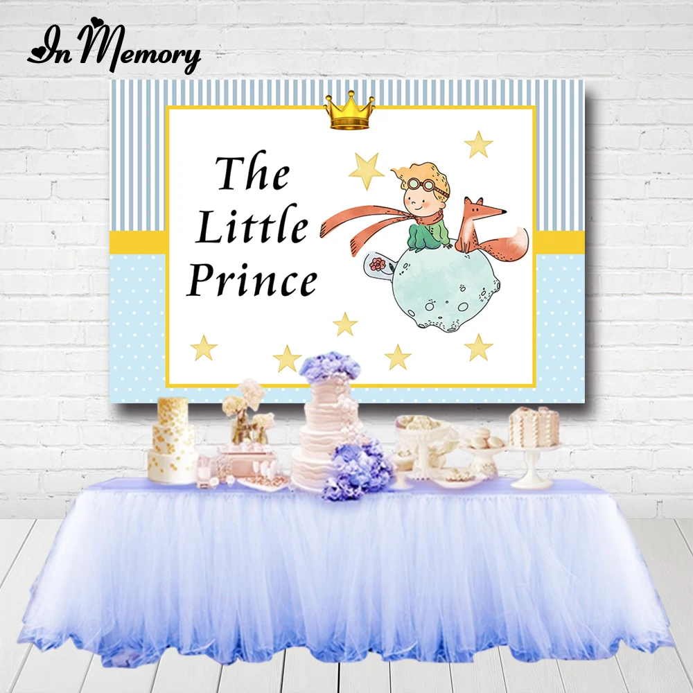 

InMemory Newborn Boys Baby Shower Backdrops The Little Prince Gold Crown Little Stars 1st Birthday Party Photography Backgrounds