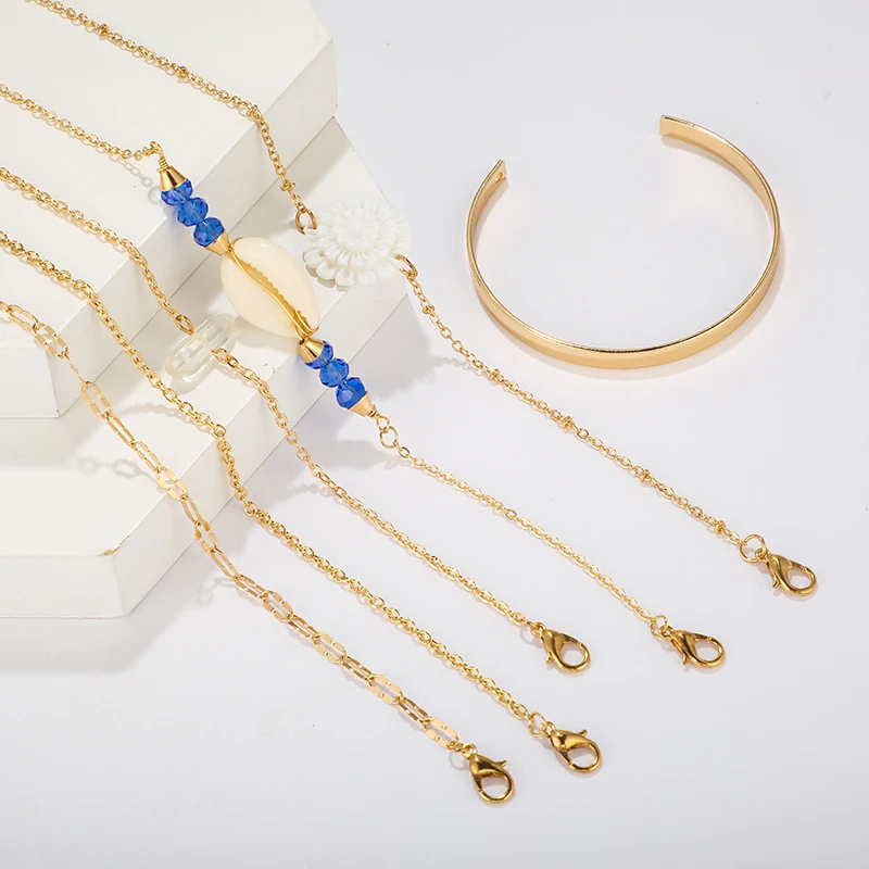 Женский многослойный браслет HuaTang белый с кристаллами в виде ракушек пляжные