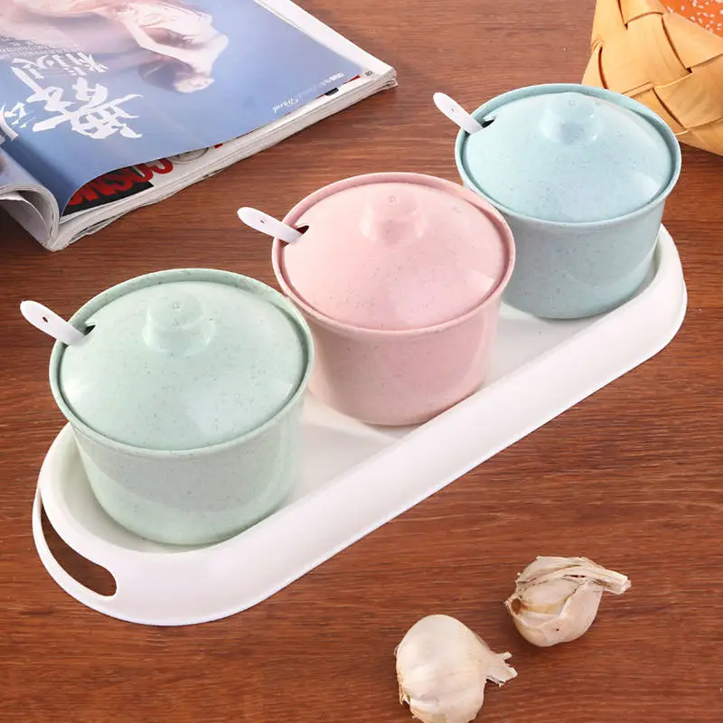 Wheat Stalk Seasoning Box Environmental Protection Set Household Kitchen Supplies Jar Oil Salt Cans | Дом и сад