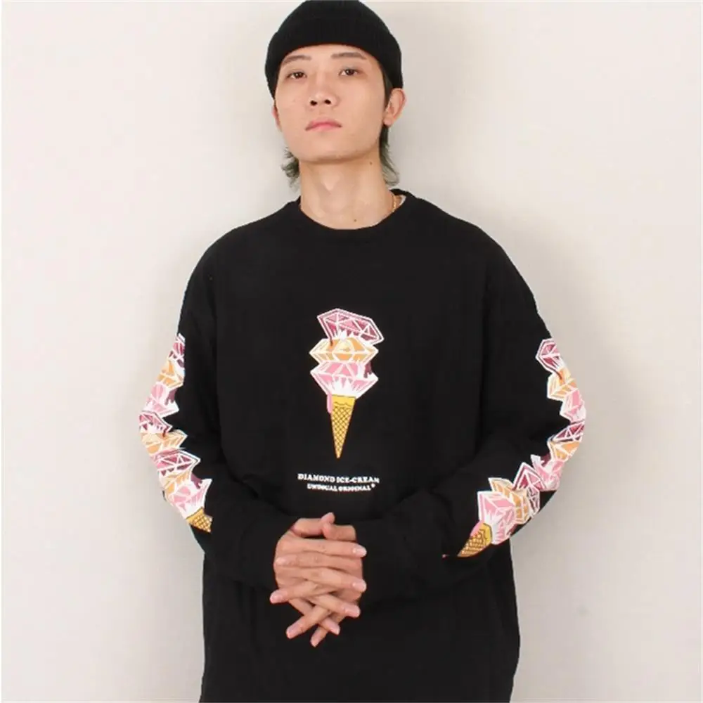 Осень 2020 футболка с принтом мороженого пуловеры мужские свободные футболки в