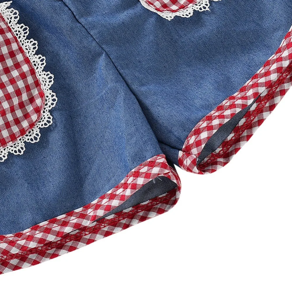 3Pcs/Set Summer Baby Girls Short Sleeve Plaid Print Vest Tops+Denim Shorts+ Headband Suits Casual Outfits Sets | Детская одежда и