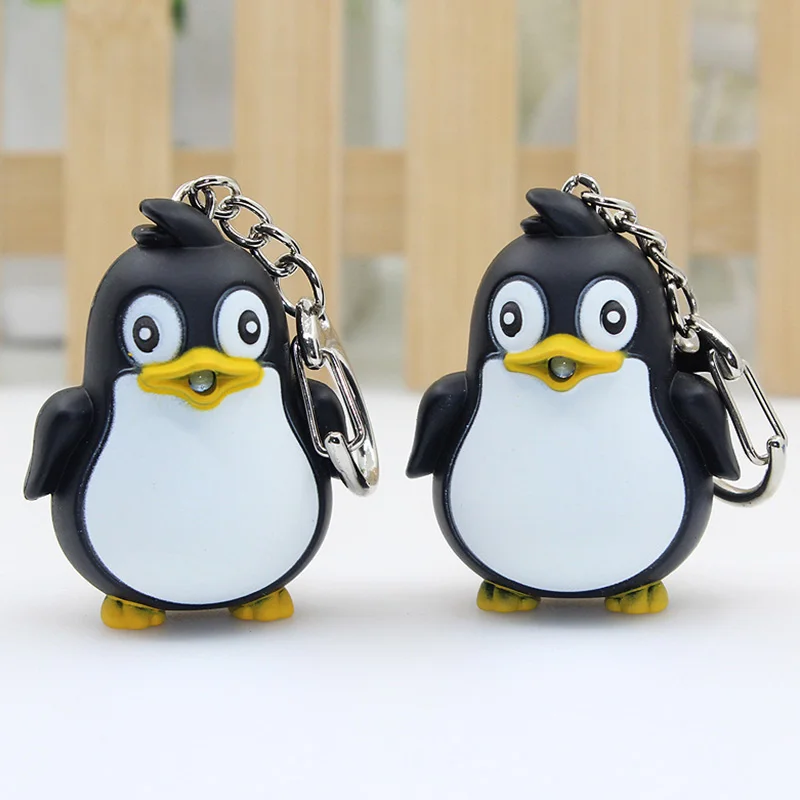 Милый розовом черном и синем цвете пингвин брелок LED со звуком светильник игрушка