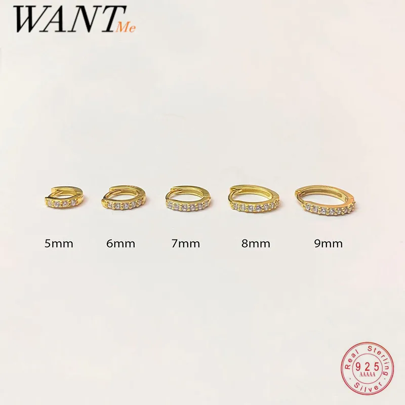 

WANTME 925 Sterling Silver Simple Chic Zircon Huggies Circle Hoop Earrings for Women Unisex Gothic Piercing Ear Buckle Jewelry