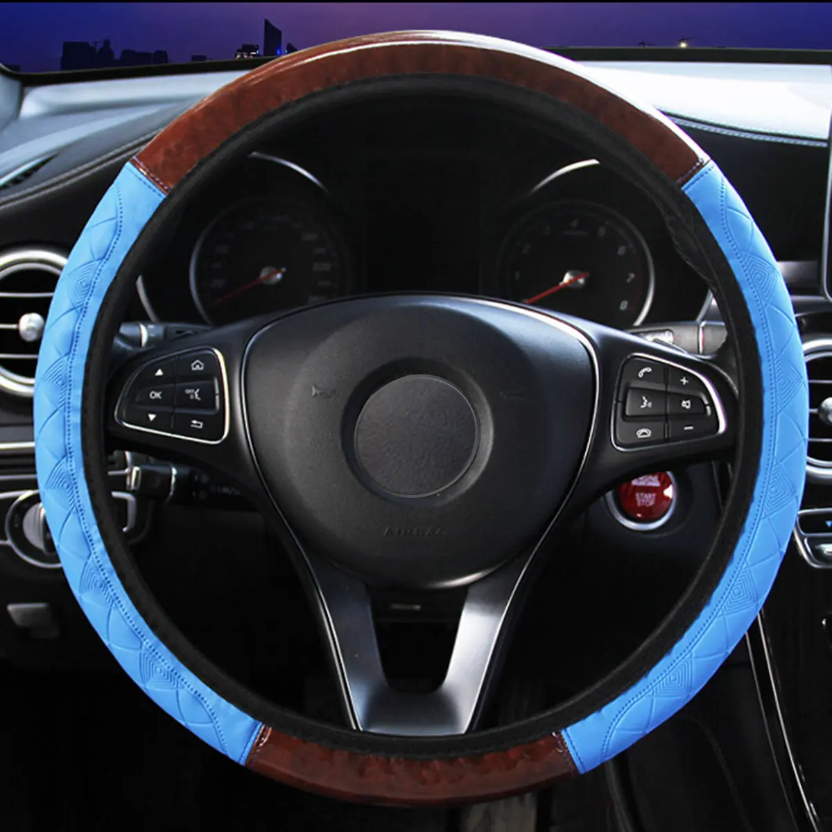 

Wood Grain Leather Car Steering Wheel Cover Protective Cover Universal Non-slip