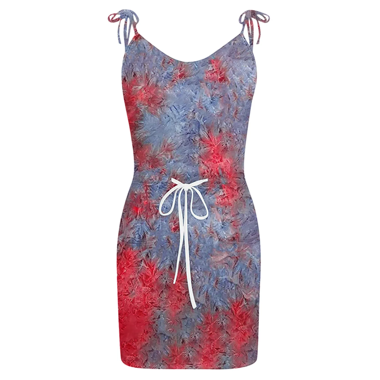 

Women Casual Dress V-neck Sleeveless Bandage Tie-dye Printing Loose Vest Sling Dresses For Women 2021 Vestido De Mujer