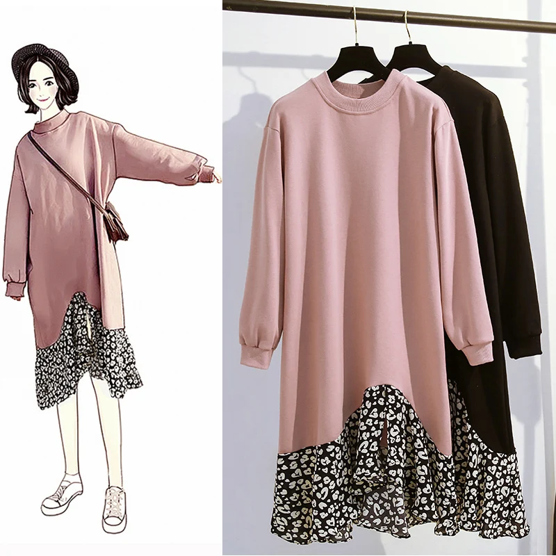 Женское платье свитшот с длинным рукавом и цветочным принтом|Женские платья| |