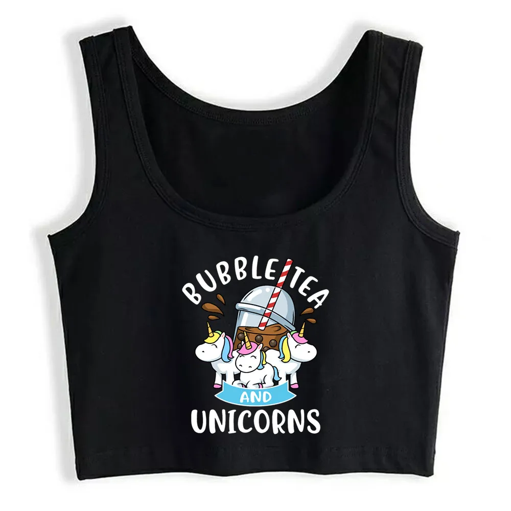 

Crop Top Women Bubble Tea Unicorn Shirt Girls Boba Tea Bubble Tea Harajuku Tank Top Women Sleeveless Women Clothes