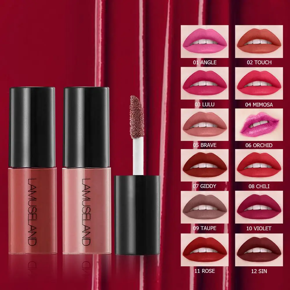 

12 Color Non Sticky Mini Lipstick Liquid Gloss Halal Everlasting Long Lasting Sexy Liquid Lipstick Matte Star Nude Waterproof