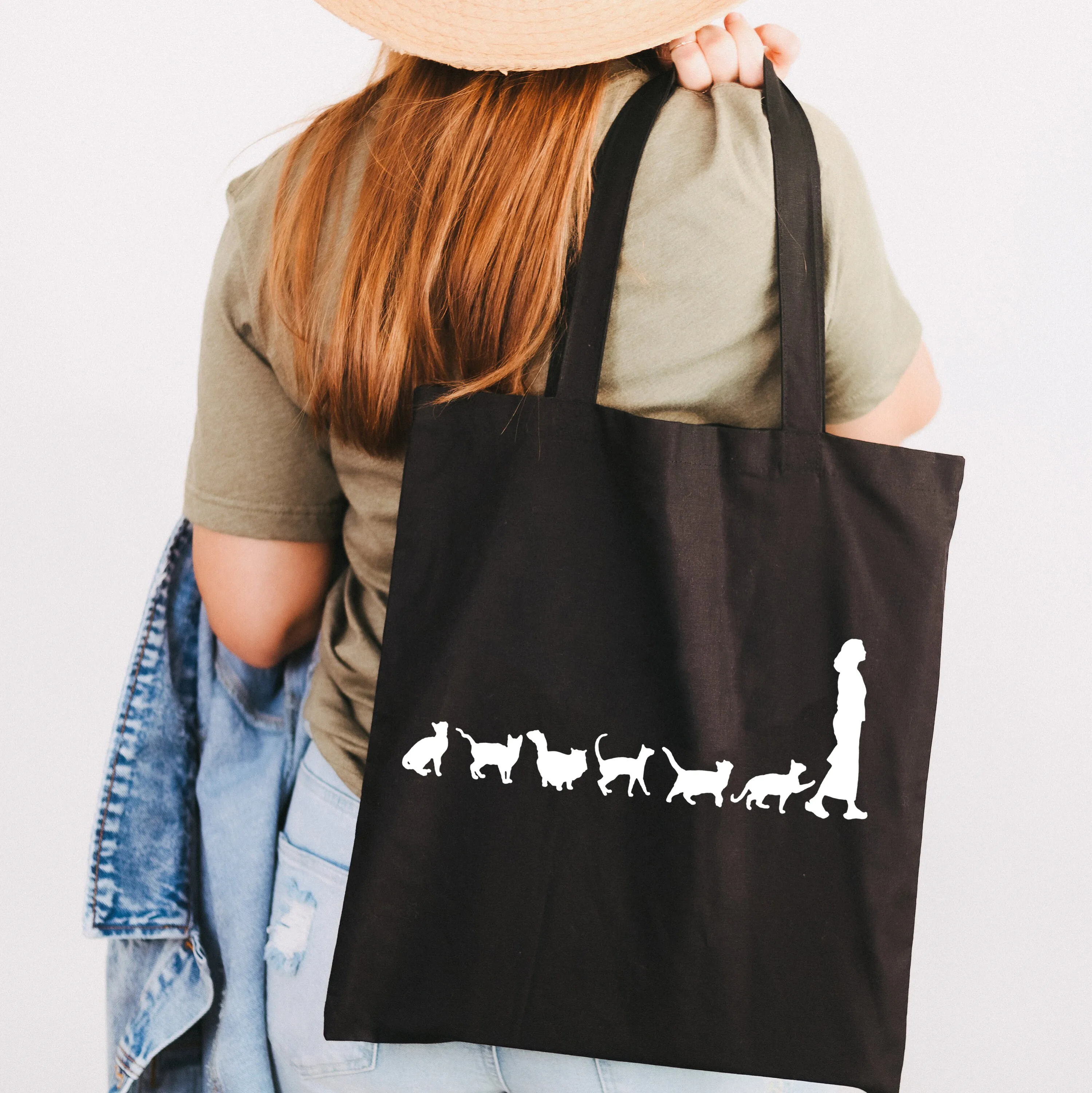 

Cats Black Canvas Women Shopping Bags Kawaii Girl Shoulder Cloth Bags Reusable Shopper Teacher Student Book Bags