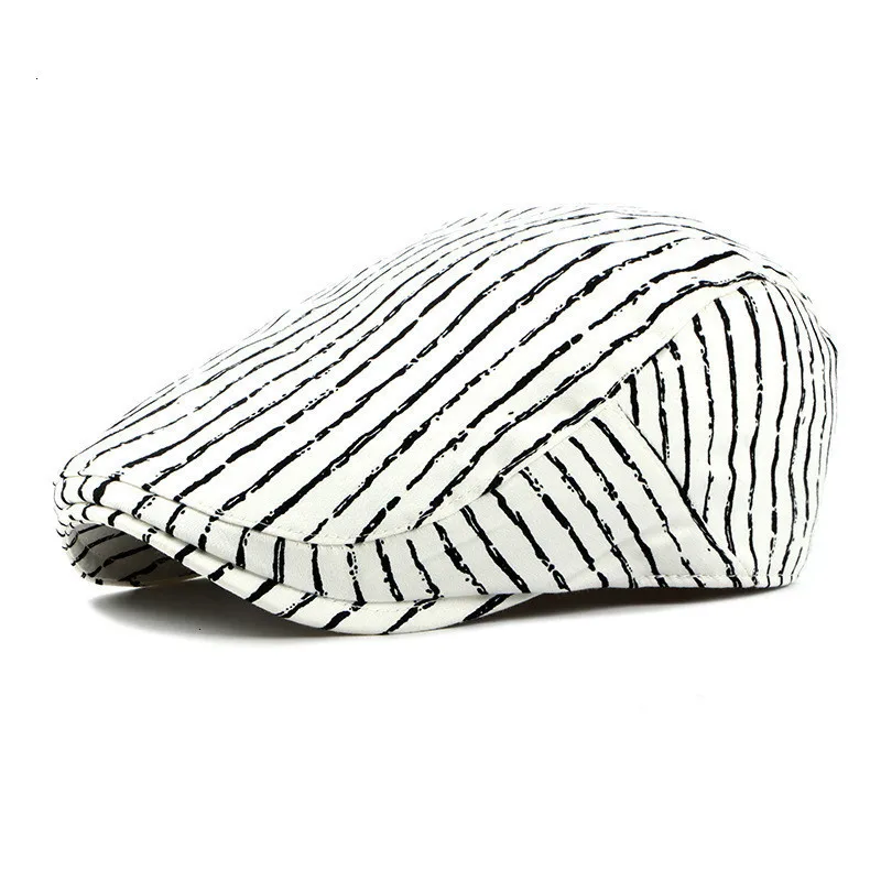 Stripes Женские полосатые хлопковые береты, весенне-летние шляпы от солнца для мужчин, мужской плоский плющ, кепка, берет, шапка, Модный женский мужской берет - Цвет: Stripes