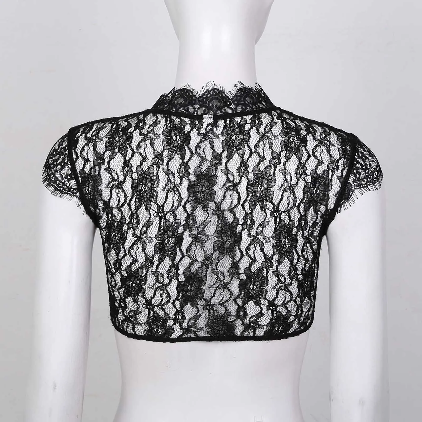

Women See-through Floral Lace Crop Top Cap Sleeve Keyhole Short Vest Female Sexy Tanks Clubwear for Lingerie Party Performance