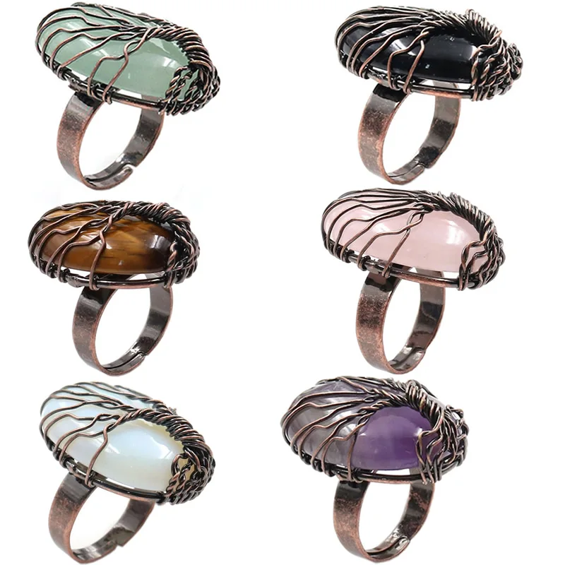 Кольцо с тигровым глазом кристаллом овальной формы смешанный кристалл медная