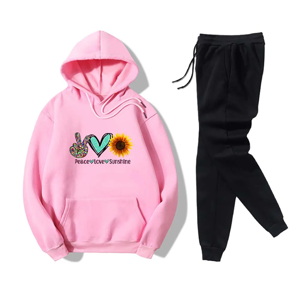 

Women Tracksuit Set Long Sleeve Printed Hoodie Lace Up Trousers Sports 2pcs Suit Running Loungewear Female clothes
