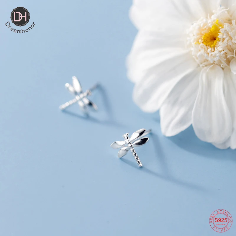 

Dreamhonor 925 Sterling Silver Glossy Dragonfly Earrings For Women Girl Fashion Korea Silver Valentine's Day Gift Jewelry SMT552