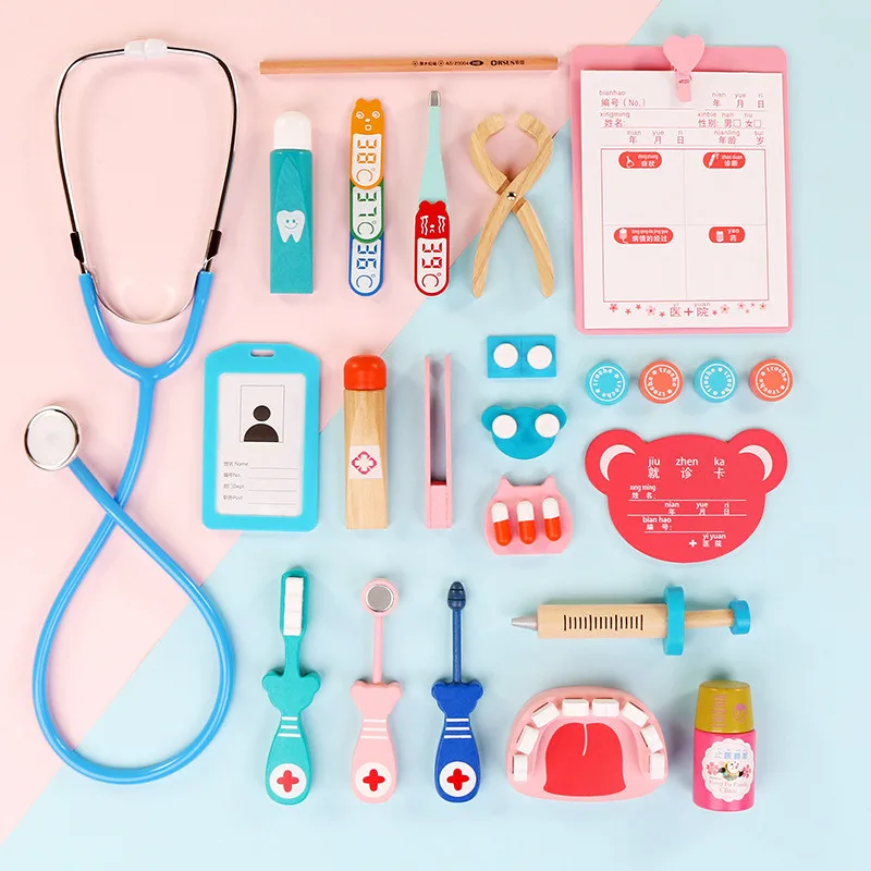 

20 pcs/set Kids Pretend Doctor Game Toy Wooden Cosplay Simulation Dentist Accessories Tools Children Play Doctors Toys Gifts