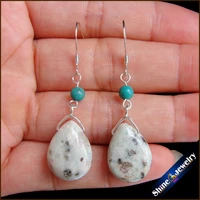 925 sterling silver agate earring real natural blue kiwi stone pendant beads vintage dangle fashion earrings for women 1pair e9