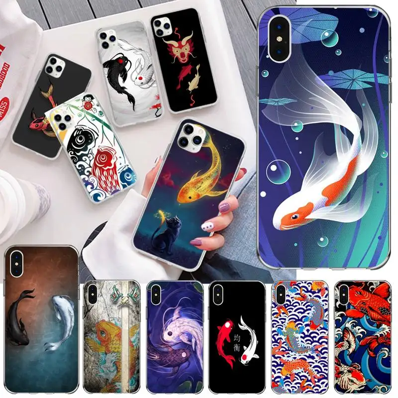 Чехол для телефона с китайскими кои рыбами iphone 12 11 Pro Max Mini XS 8 7 6 6S Plus X 5S SE 2020 XR
