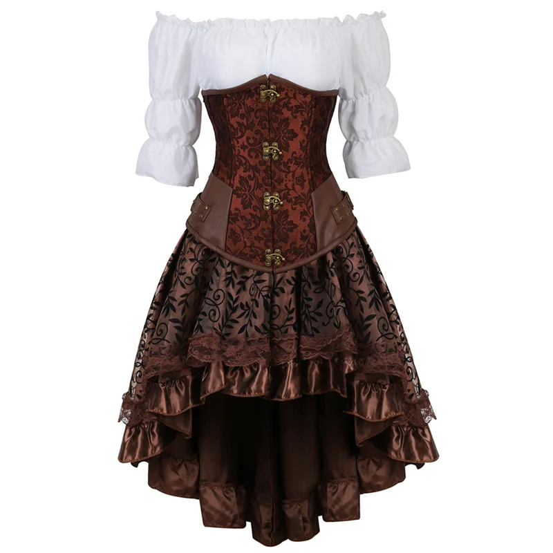 Steampunk Underbust Corset Dresses Renaissance Blouse Top Burlesque Corsets Pirate Costumes for Womens Skirt Gothic Corset Belt