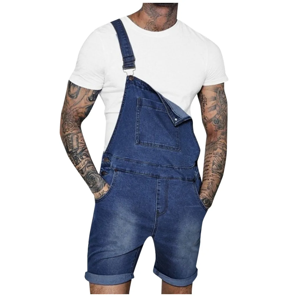 Мужской джинсовый комбинезон WOMAIL однотонный повседневный с карманами штаны для