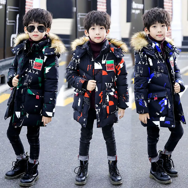 Модные детские плотные теплые пуховики зимнее пальто для подростков парка