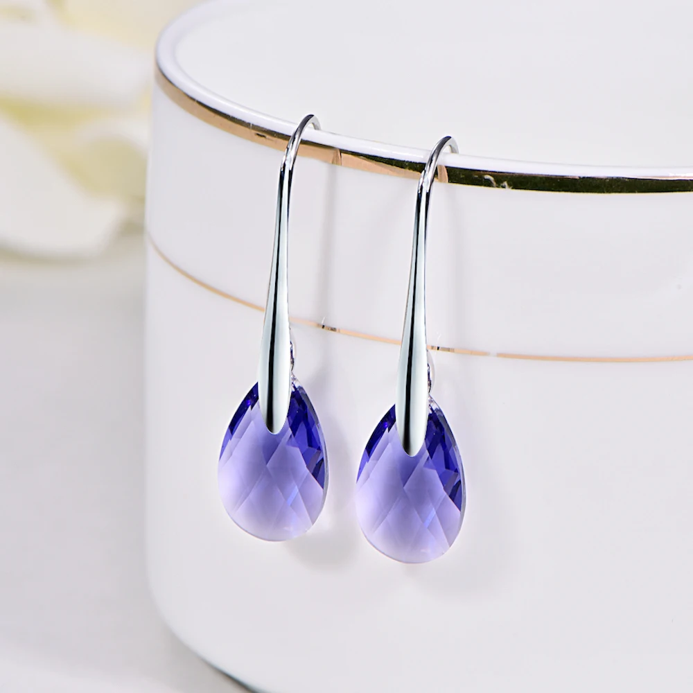 Серьги-капли с кристаллами Swarovski для женщин, новая мода, Золотой пирсинг, висячие серьги, свадебные украшения, подарок для девушек