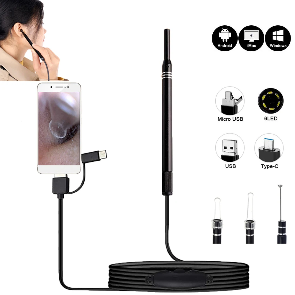 

NEW 3 in 1 Medical Ear Cleaner Scope Endoscope 5.5mm USB Earpick Camera Otoscope Video Otoscopio Digital for Android Type c
