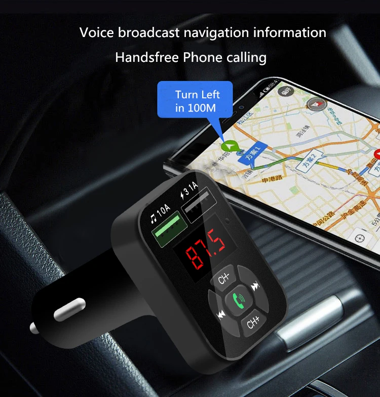 Автомобильный адаптер 5 0 А FM передатчик Bluetooth беспроводной автомобильный