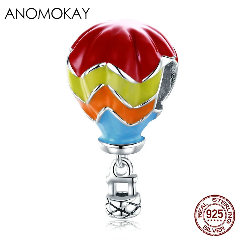 

Anomokay 100% 925 Sterling Silver Multi Color Enamel Turkey Hot Balloon Beads Pendant fit Bracelet S925 Silver Charm Jewelry