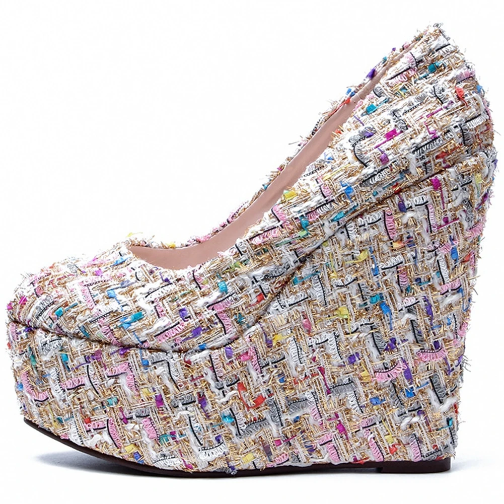 

Sarairis New Arriavls Large Size 43 Sexy High Heels Shoes Ladies Pumps Female Platform Wedge Slip On Party Pumps Woman Shoes