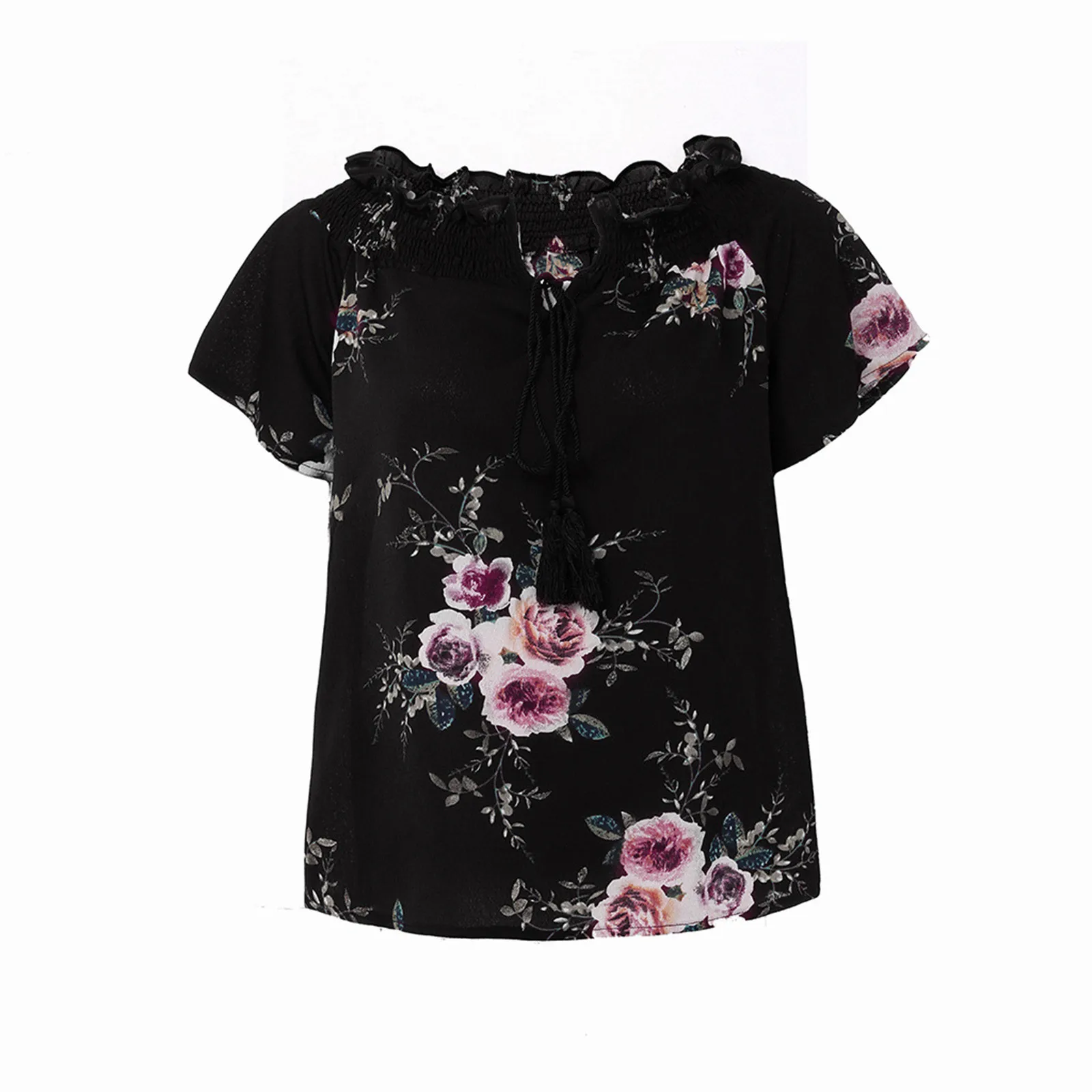 

Sexy Slash Neck Women Blouse Top Plus Size Floral Print Short Sleeve Straple Casual Tunic Tops Ladies Summer Breathable Blouse