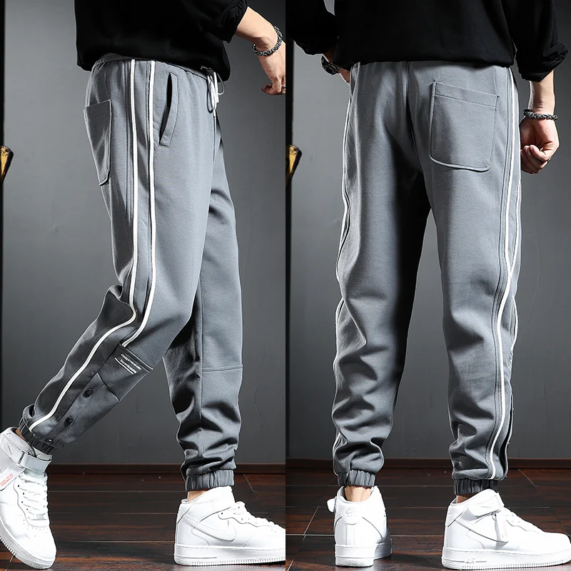 Штаны спортивные мужские с полосками сбоку мешковатые на осень | Мужская одежда