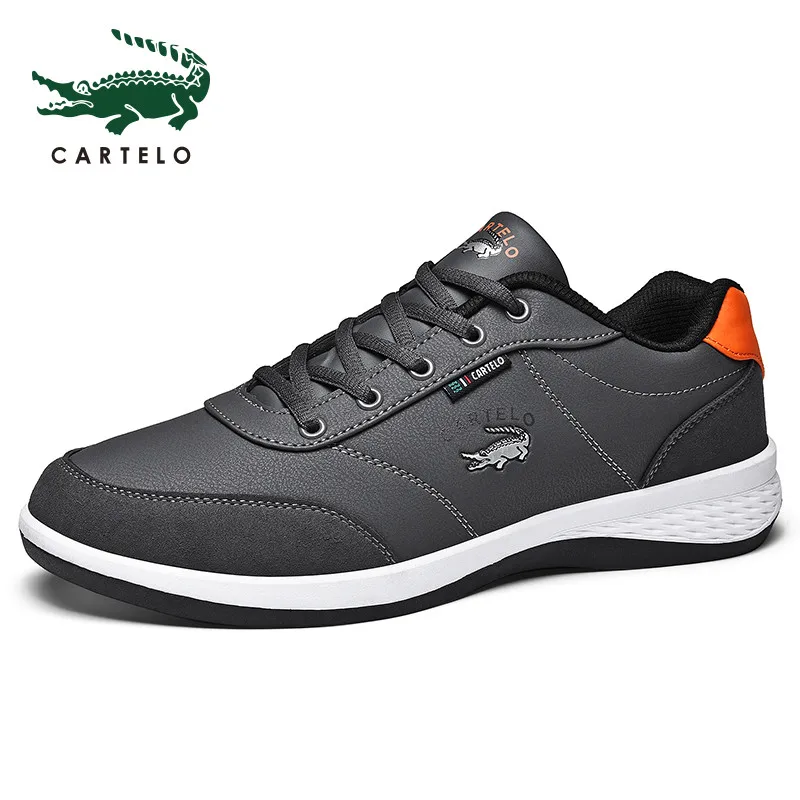 leather gray CARTELO/мужская спортивная обувь для отдыха; Мужская обувь в Корейском стиле; модная дышащая легкая удобная обувь для бега - Цвет: leather gray