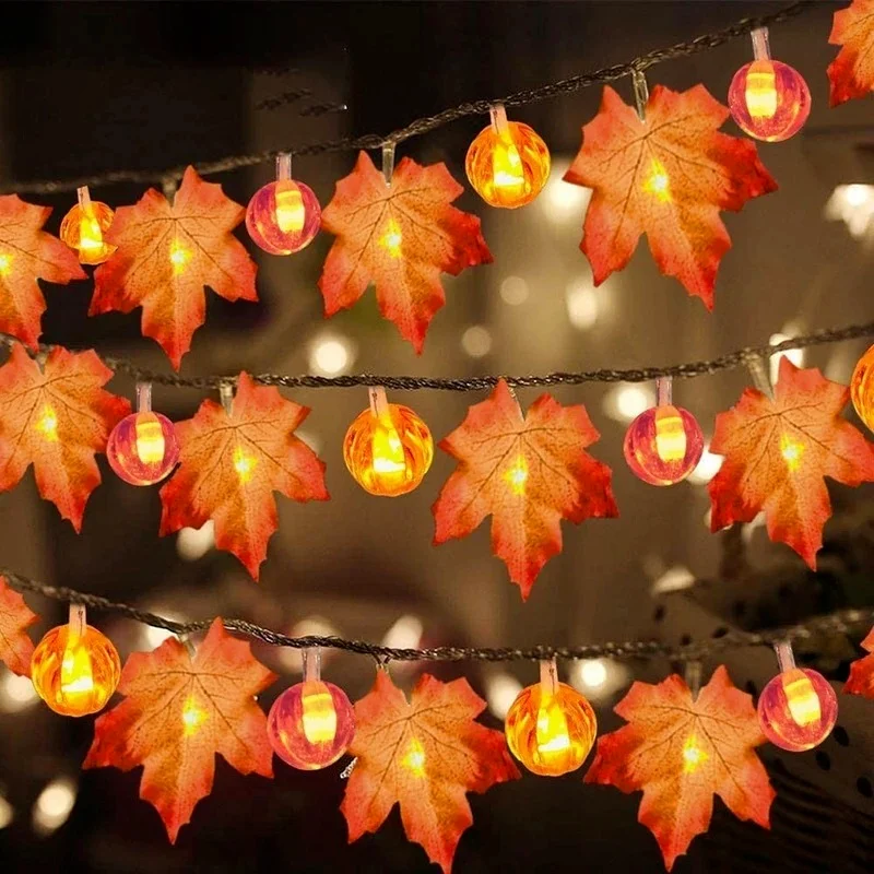 

LED Lights Maple Leaves Pumpkin Garland Lights Autumn Decoration Christmas Decoration New Year Thanksgiving Festival Party Decor