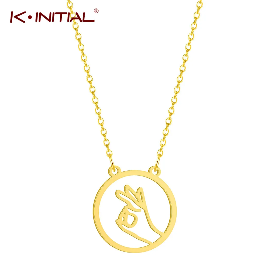 

Kinitial New Love Okay Gestures Necklaces For Women Chain Hand Pendant Bijoux Femme Peace Sign Language Necklace collar bff