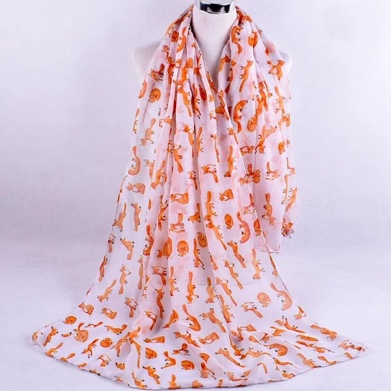 2020 Autumn Winter Cartoon fox Voile scarf silk square hijab cool shawl ladies foulard femme headband hair bufanda mujer |