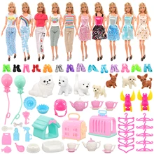 62 Items for Barbie Doll Clothes Furniture Dress Shoes Dolls Accessories Pet Dogs Cats Shoes Toys for Kids Birthday Gift No Doll