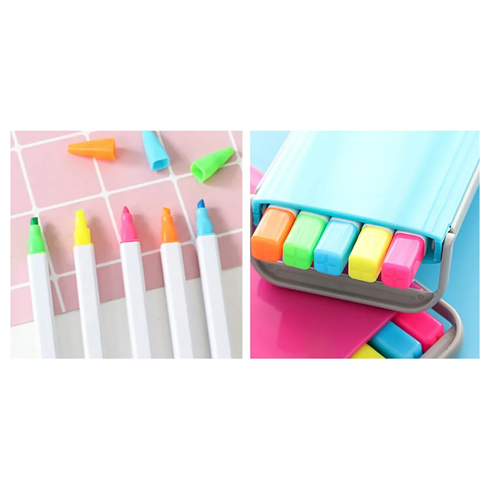 1 Set / 5 Pcs Coloured Marker Pen Highlighter Colored Fluorescent Pens Bevel Cut Head Color Candy Write Smoothly | Канцтовары для