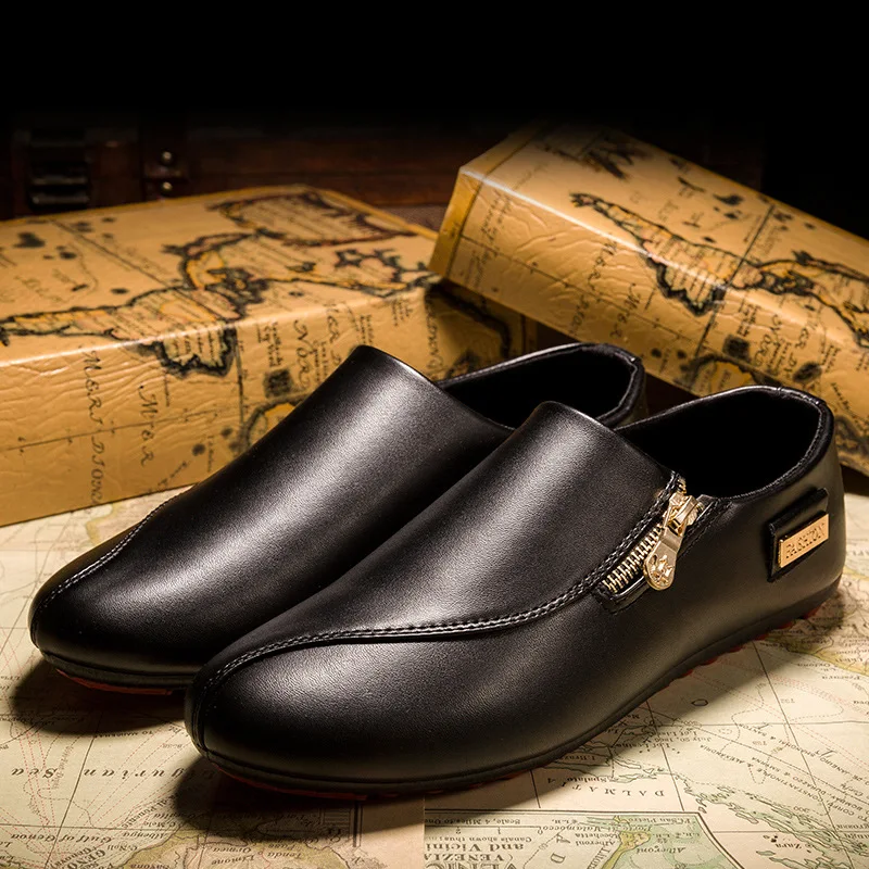 

2021 Autumn Winter New Leather Casual Shoes for Male Comfortable Breathable Solid Colors Boat Shoes with Platform for Daily