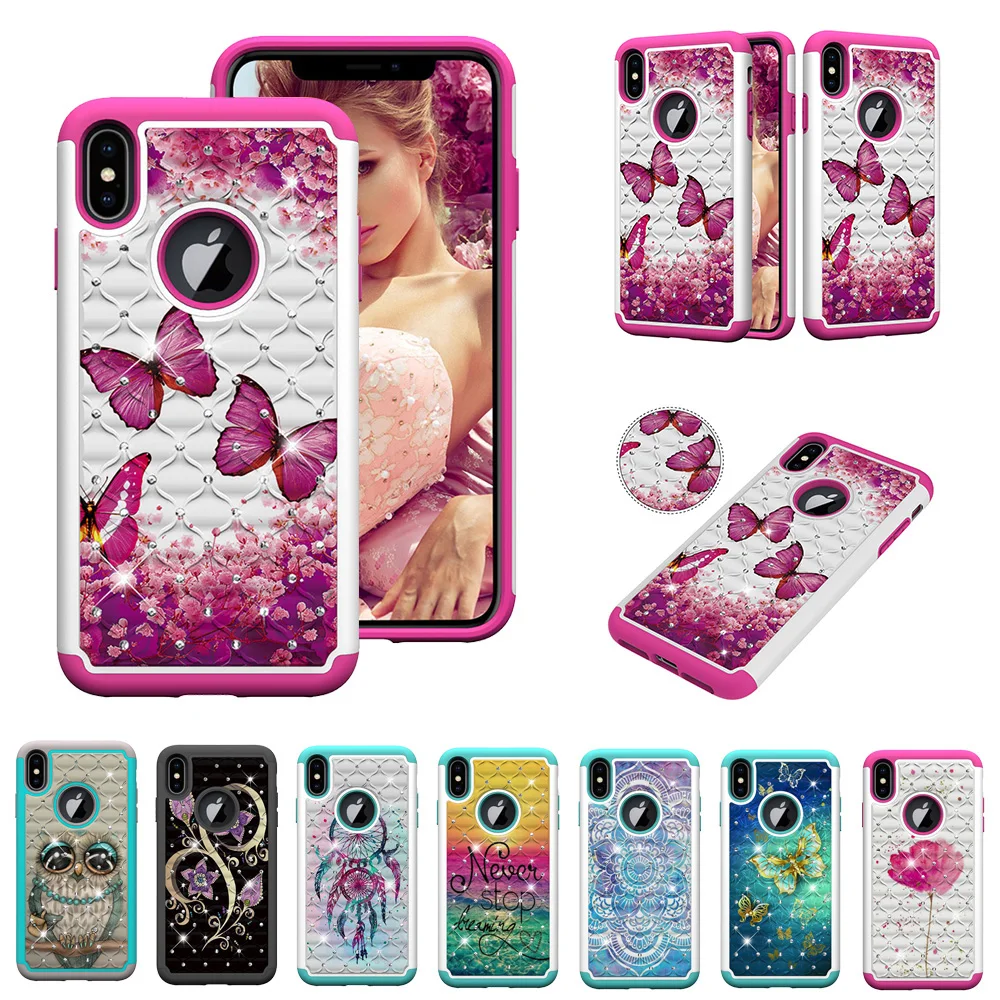 Блестящий чехол со стразами и для iPhone 11 Pro X XR Xs Max 8 7 Plus Гибридный противоударный